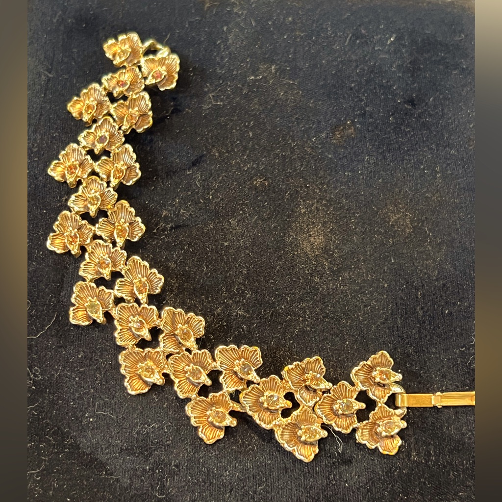 Vintage Bsk Orchid Flowers Aurora Borealis Rhinestone Bracelet 55$